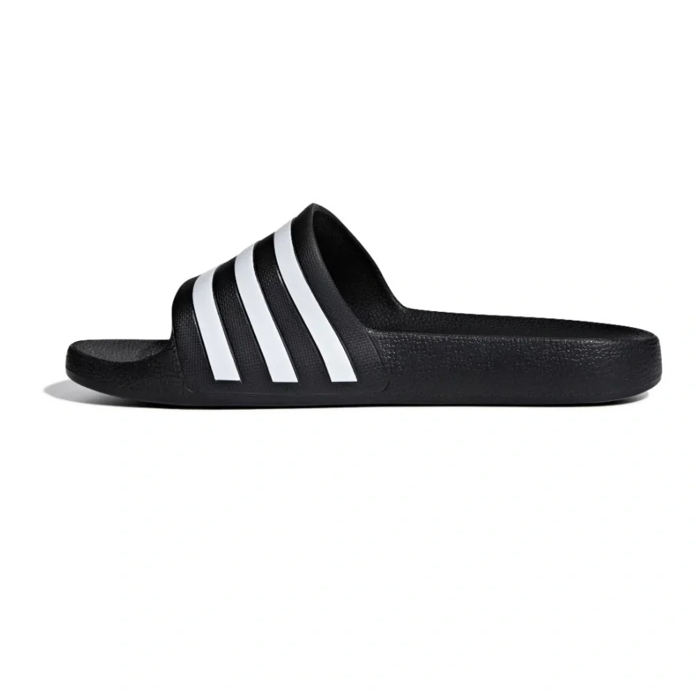 Adidas Men's Striped Black and White Slides